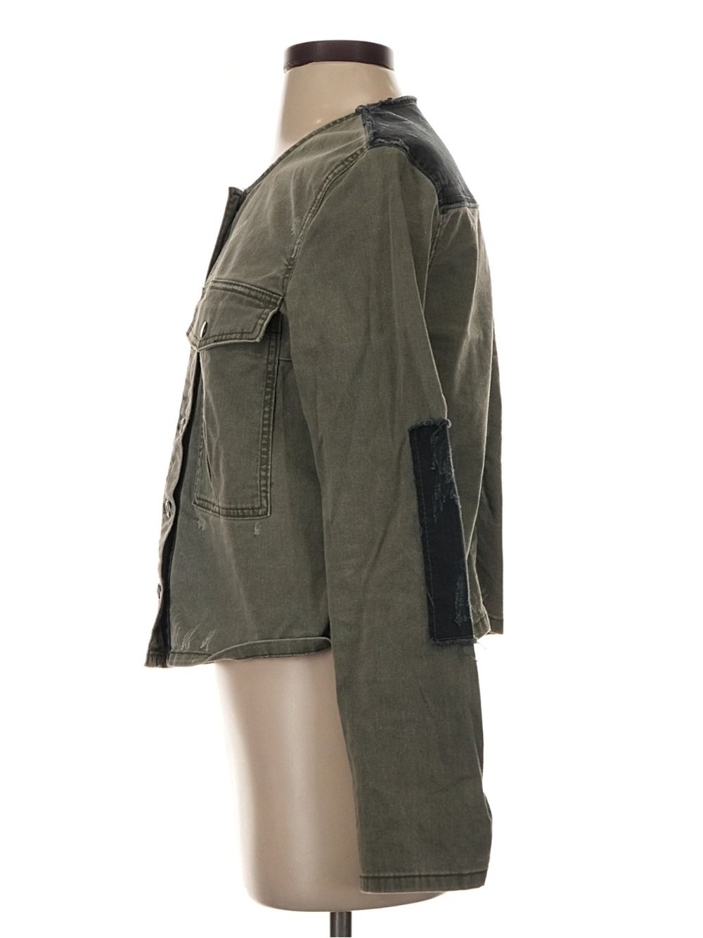 Free People Black Green Button Front Distressed Detail Jacket: Front Pockets• S - Picture 6 of 8